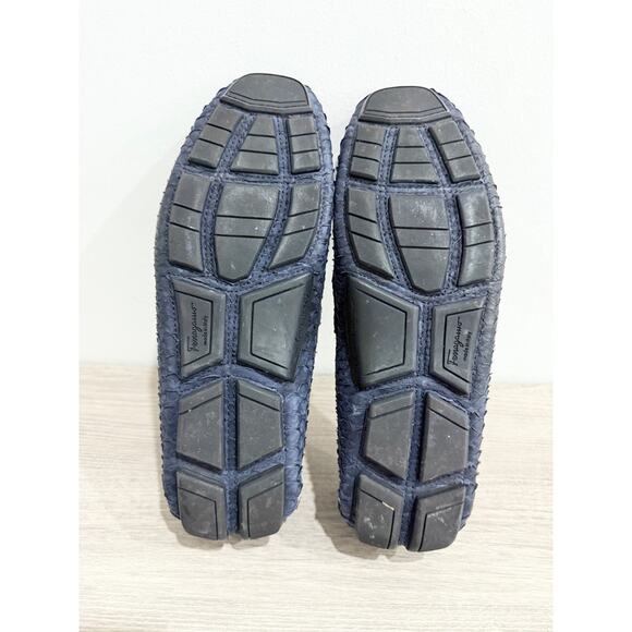 Salvatore Ferragamo Parigi Python Gancini Driving Loafers Shoes Navy Blue US 8.5 main image 7